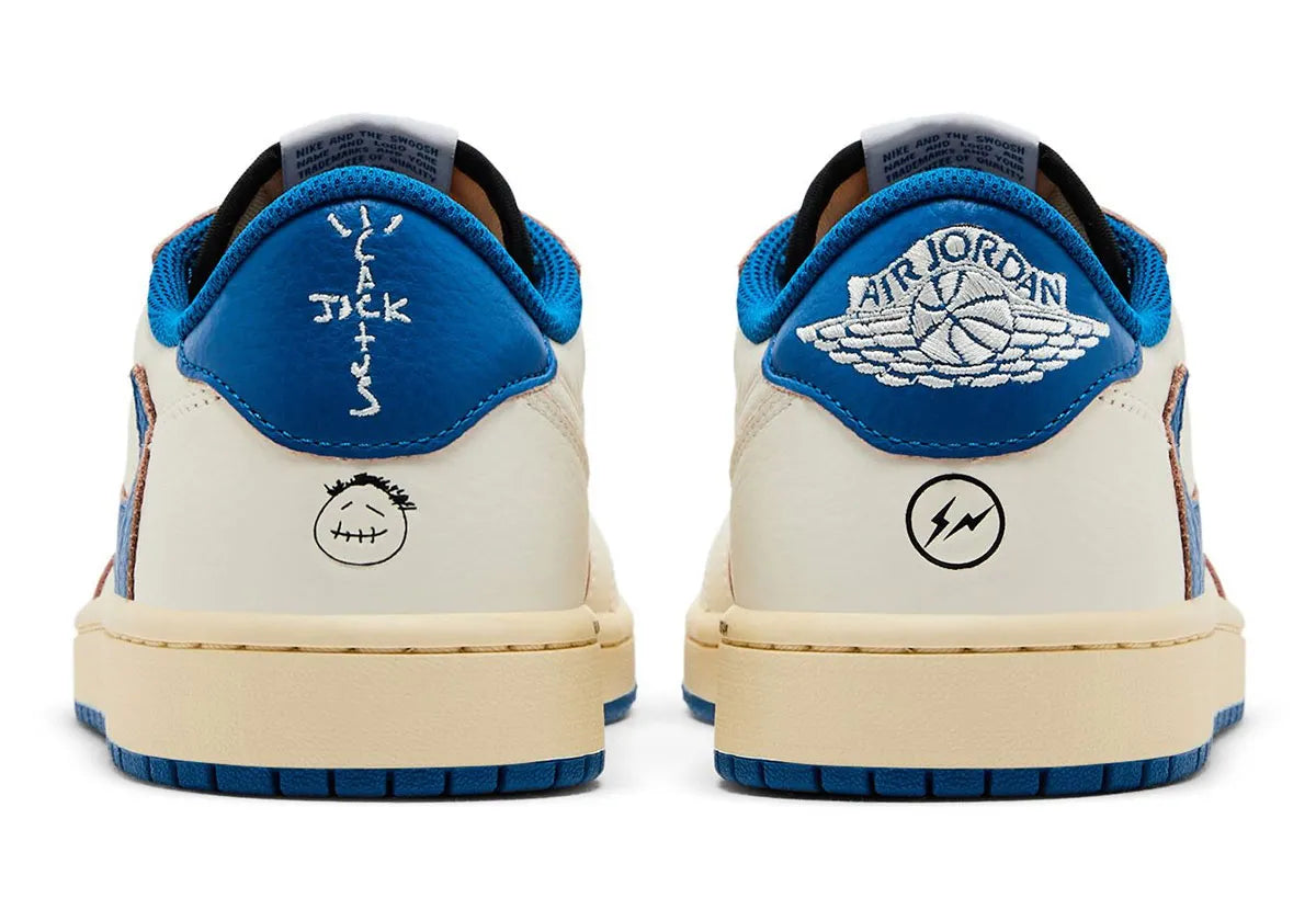 Air Jordan 1 Retro Low OG SP Fragment x Travis Scott – Sail / Bleu Militaire